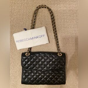 Rebecca Minkoff Black Quilted Leather Convertible Crossbody Shoulder Bag Gold